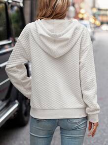 SHEIN LUNE 休閒實色紋理束繩帽衫 - 白色 - 查看 2