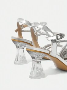 CUCCOO SZL Sandalias de tacón alto de punta abierta para mujeres, tacones transparentes de moda, adecuados para zapatos de vacaciones de todas las estaciones de verano Halloween Navidad Fiesta de discoteca Salida nocturna sexy Otoño - Plateado - Ver 5