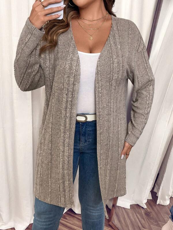 SHEIN VCAY Veste décontractée à manches longues, à épaules tombantes, à l'avant ouvert, de couleur unie, taille grande, pour l'automne/l'hiver