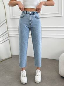 EURMUSE Casual Straight-Leg Jeans With Slant Pockets - Light Wash - View 5