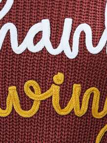 SHEIN PETITE Women Fall Long Sleeve Loose Minimalist Style Letter Pattern Sweater, Knit Pullover Fall Winter ,Petite Women - Brown - View 6
