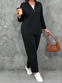 Bộ 2 chiếc áo khoác có khóa kéo thường ngày cỡ lớn và quần đa năng - màu đen - Xem 5