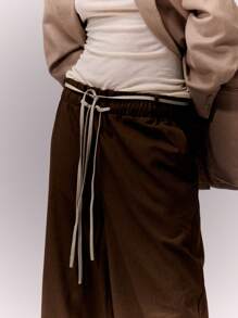 MUSERA 办公室、教师、工作用抽绳阔腿裤，优雅夏季性感时尚 - 巧克力棕 - 查看 5