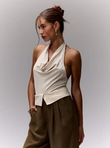 MUSERA Draped Halterneck Bodysuit Sexy Club Spring Summer Vacation Elegant - Apricot - View 1