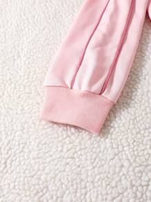 Tween Girl Color Block Sports English Embroidered Shirt And Pants Set - Pink - View 4