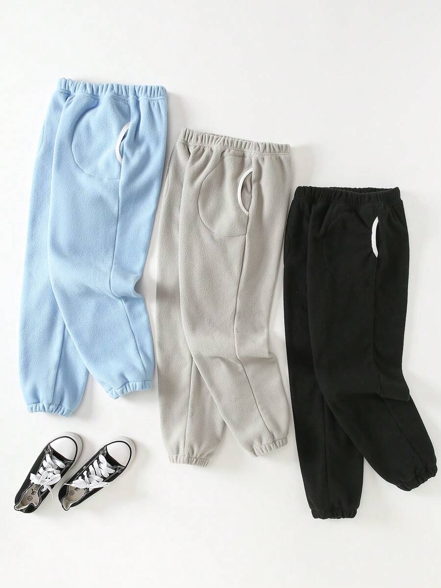 SHEIN Tween Boy Ribbed Fleece Elastic Waist Cuffed Pants Set - Multicolor - View 1
