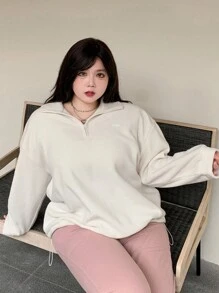 Dazy Plus Plus Size Casual Effen Kleur Losse Halfopen Kraag Hoodie, Herfst/Winter