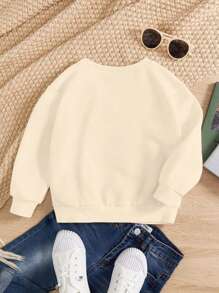 Young Girl' Comfortable & Fashionable Halloween Pumpkin & Skull Pattern Thermal Lined Sweatshirt In Autumn & Winter - Apricot - View 2