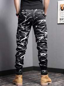 Manfinity Homme Calça Casual Masculina com Bolsos Cargo e Estampa de Camuflagem, De Volta às Aulas