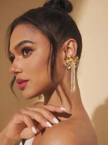 SHEIN SXY 女士金色简约水钻装饰轻巧时尚耳环、休闲首饰 - 金黃色 - 查看 1