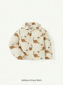Cozy Pixies 2pcs Newborn Baby Boy Cartoon Dinosaur Print Collared Top And Pants Set