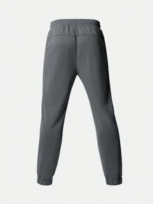 Manfinity Running Quần thể thao cạp rút in khẩu hiệu phong cách bạn trai dành cho nam - Màu xám đen - Xem 2