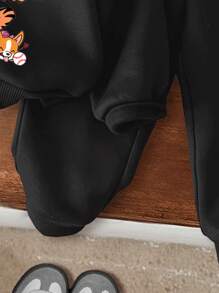 SHEIN Baby Girl Casual Cartoon Pattern Crew Neck Sweatshirt Warm Outfit, Suitable For Autumn & Winter