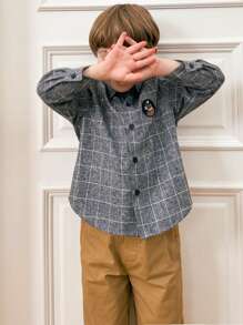 PrepCrw 男孩灰色单排扣修身衬衫领长袖衬衫返校季 - 灰色 - 查看 4