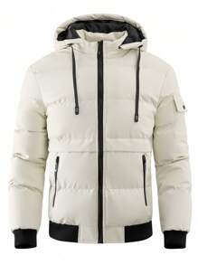 Manfinity Homme Men's Color Block Splice Long Sleeve Front Zipper Pocket Casual Outdoor Windbreaker Jacket, Men Winter Jacket, Men Outerwear, For Fall - Beige - View 3