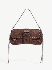 SHEIN SXY 女士、女式单肩包、流浪包、时尚、简约、个性化、多功能、街头、酷炫、铆钉、复古、复古、青少年、Y2K 包、波西米亚风格女包、2000 年代时尚风格女包 - 棕色 - 查看 2