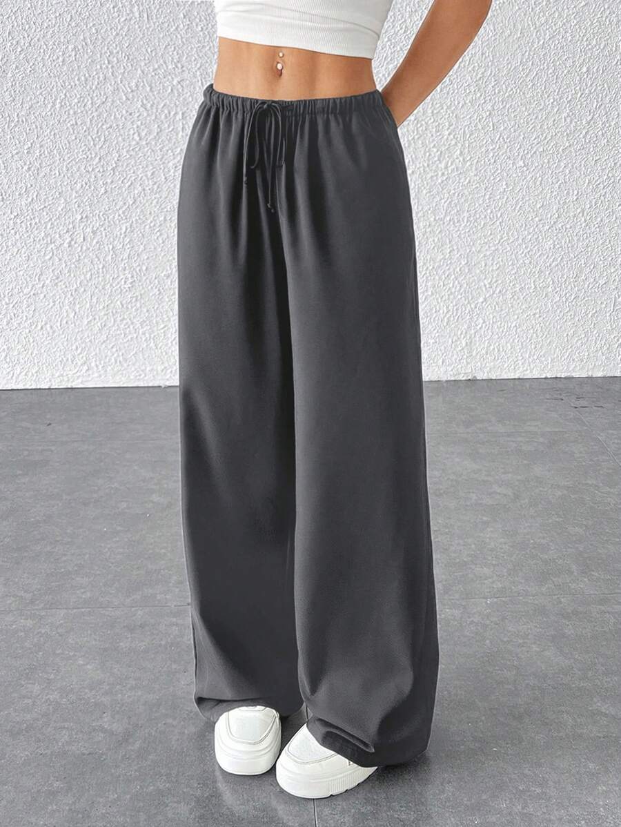 SHEIN PETITE Pantaloni lunghi con coulisse in vita e tasche - Grigio Scuro - Visualizzare 1