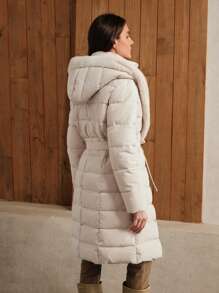 Anewsta Thick Fur Collar Mid-Length Versatile Women Jacket - Beige - View 2