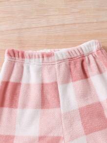 Teen Girl 2pcs Casual Simple Plaid Hooded Sweatshirt And Pants Two-Piece Set, Fall/Winter 2024