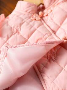 Baby Girls Warm Chinese Style Bow Quilted Embroidery Skirt Set, Autumn Winter - Pink - View 5