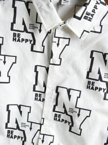 SHEIN 2 件套 Tween Boy 休闲编织纯色字母印花 Polo 领衬衫和踝长裤套装