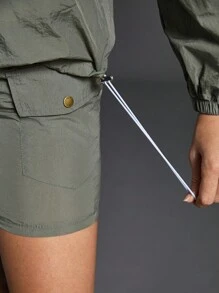 Exploreva 2 件套女士夏季休闲领口轻便宽松服装 - 绿色风衣夹克和裙子套装