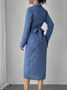 Chiquease Cross-Wrap Split Hem Casual Dress, Spring Autumn - Blue - View 2
