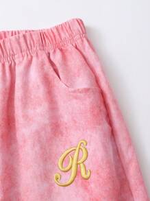SHEIN Explorewe Fashion Pink Letter Embroidered Flared Pants For Tween Girls - Pink - View 7