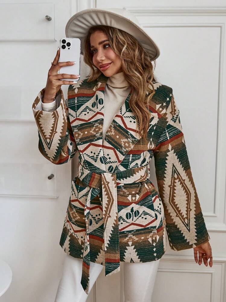 SHEIN Clasi 印花长袖夹克，秋冬 - 綠色 - 查看 3