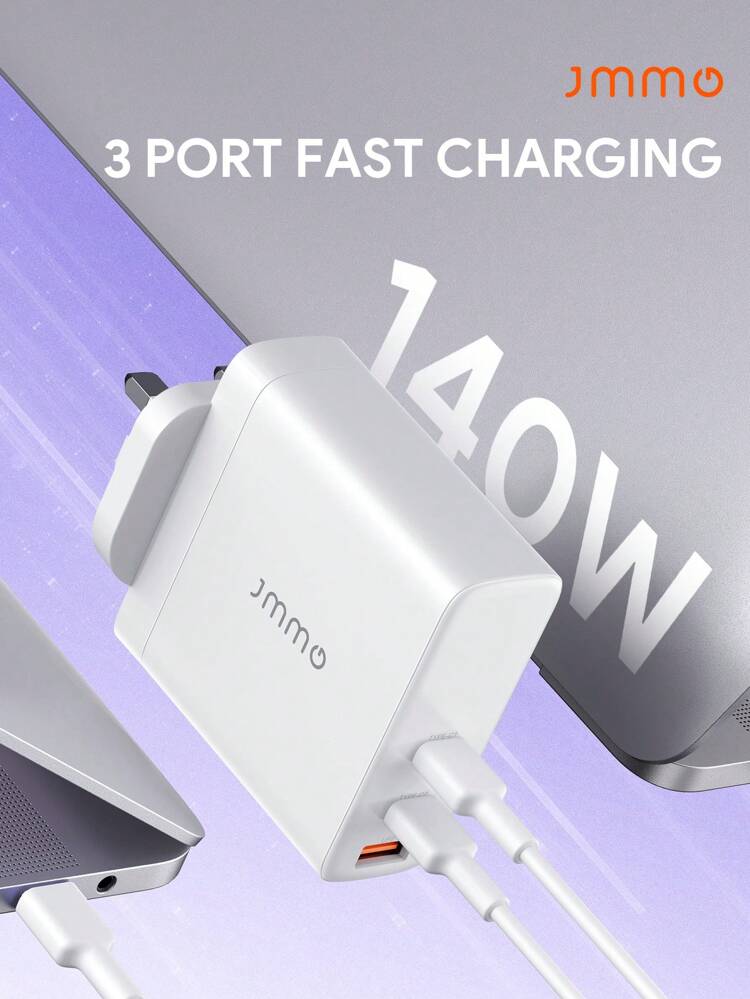 JMMO USB Charger,140W 3 Ports Wall Charger Fast Charging,2 USB-C Ports & 1 USB-A Port Super Fast Dual Laptop Cellphone Charger,Portable Charger