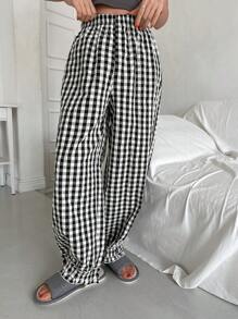 DAZY Plaid Trim Design Lounge Pants - Black and White - View 6
