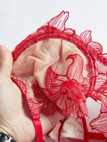Bộ đồ lót Garter thêu 3 món có gọng - Đỏ - Xem 6