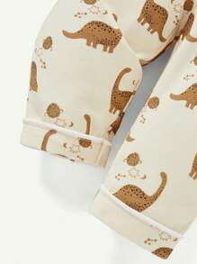 Cozy Pixies 2pcs Newborn Baby Boy Cartoon Dinosaur Print Collared Top And Pants Set