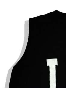 Manfinity CasualKnits 男士休闲字母图案针织毛衣背心，春秋季 - 黑色 - 查看 4