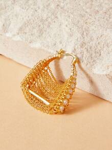 SHEIN 女士 18k 镀金方晶锆石微镶嵌流苏耳环，时尚珠宝 - 金黃色 - 查看 3