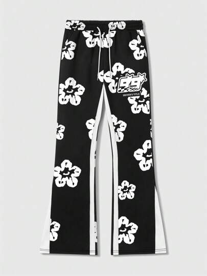 Street Life Herren Patchwork Farbblock Schlaghose, Retro Streetwear