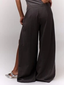 MUSERA Pantalones con pierna extremadamente ancha y abertura, elegantes, de verano, sexy y con estilo casual - Gris Oscuro - Ver 2