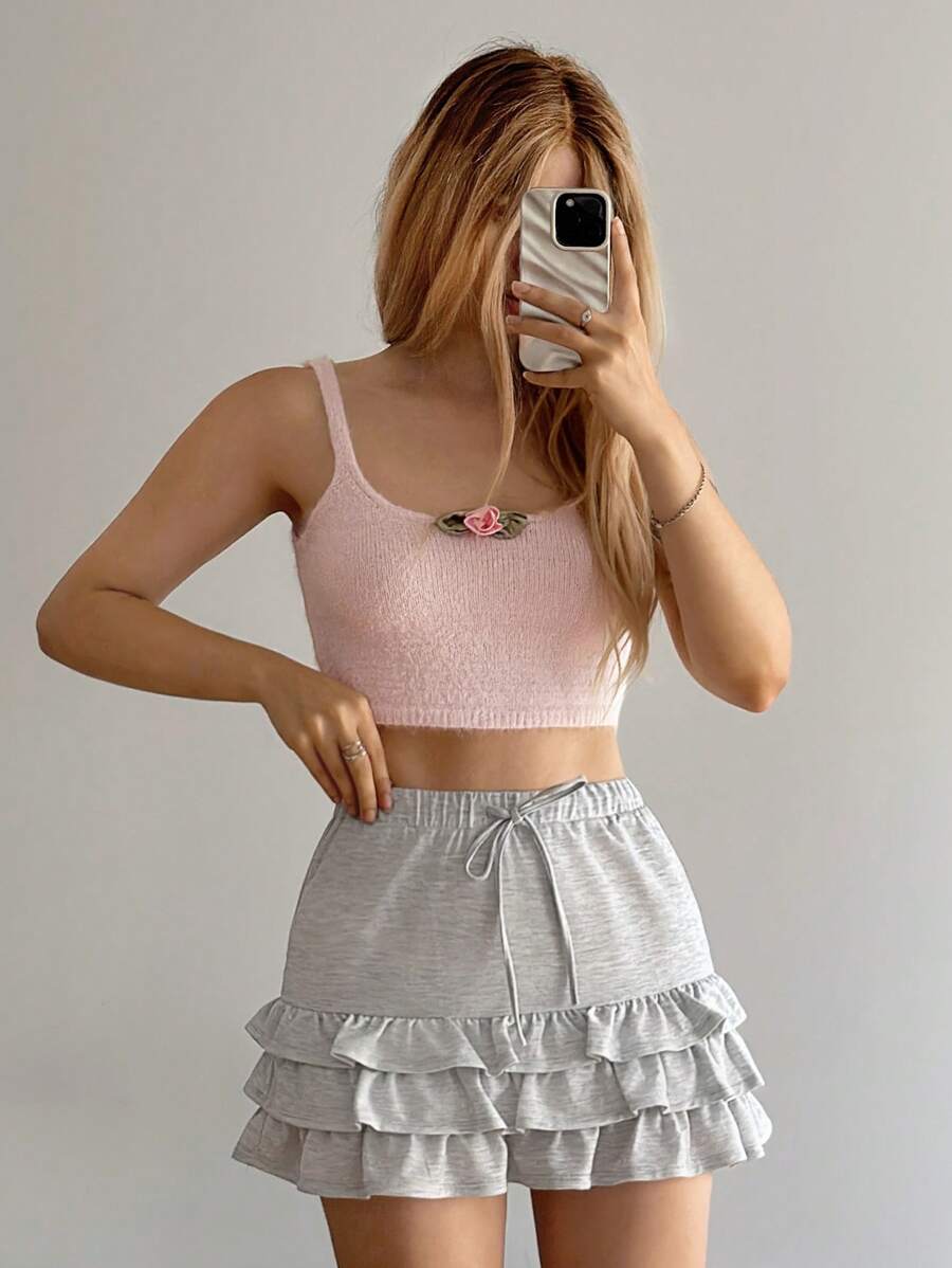 Forever 21 Áo ba lỗ bó sát họa tiết hoa 3D mùa hè cho nữ - trái cam - Xem 1