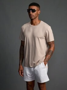 Manfinity Sport Polished Boyfriend Style Men's Solid Color Crew Neck Short Sleeve Casual Fitness Sports T-Shirt