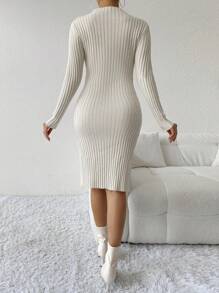 Chiquease Women's Solid Color Crew Neck Long Sleeve Slim Fit Elegant Sweater Dress, Autumn/Winter Fall Cloth For Women - White - View 2