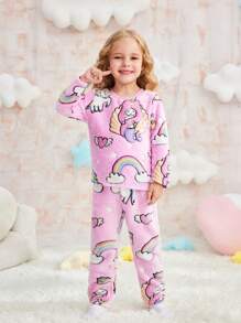 Young Girls Mermaid Glow-In-The-Dark Print Fleece Pajama Set, Pink - Pink - View 6