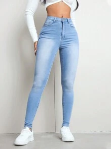 Jeanoix Women's Front Button Multi-Pocket Casual Denim Pants, Daily Wear