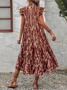 SHEIN LUNE All-Over Print Notch Neck Cap Sleeve Casual Vacation Dress