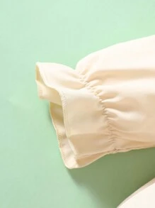 SHEIN Áo thun thường ngày thêu hoa viền bèo nhún cho bé gái, mùa xuân thu - Màu be - Xem 5