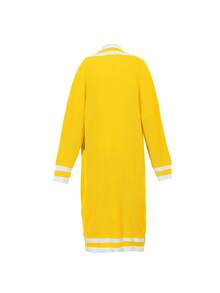 Chaqueta de punto casual de otoño de talla grande, tipo patchwork con bloqueo de color y 2 bolsillos - Amarillo - Ver 3