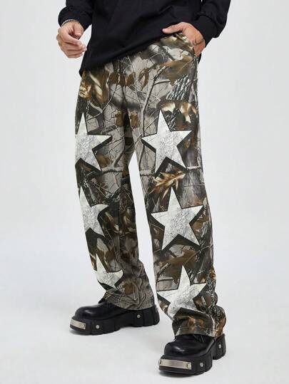 Street Life Pantaloni casual da uomo a vita elastica, con lavaggio acido su tutta la superficie e gamba dritta, adatti allo streetwear