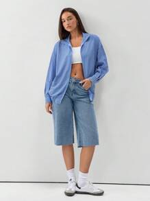 SHEIN Unity American Style Blue & White Plaid Zip-Up Loose Jacket - Blue - View 2