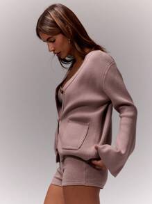 MUSERA Knitted Cardigan With Pockets Y2k Spring Casual Cute 90's Sun - Apricot - View 3