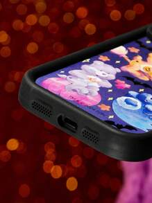 SHEIN X Care Bears Cartoon Bear Pattern Black Phone Case,Compatible With IPhone - Multicolor - View 5