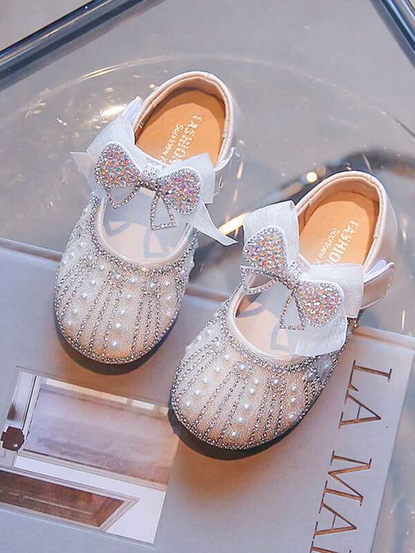 Zapatos planos para niños, zapatos de princesa para niñas con rhinestones, zapatos de boda de primavera otoño de pequeño